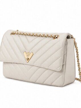 Valentino Orlandi Angel Ivory Cream Chevron Chain Bag V-3009 NWT